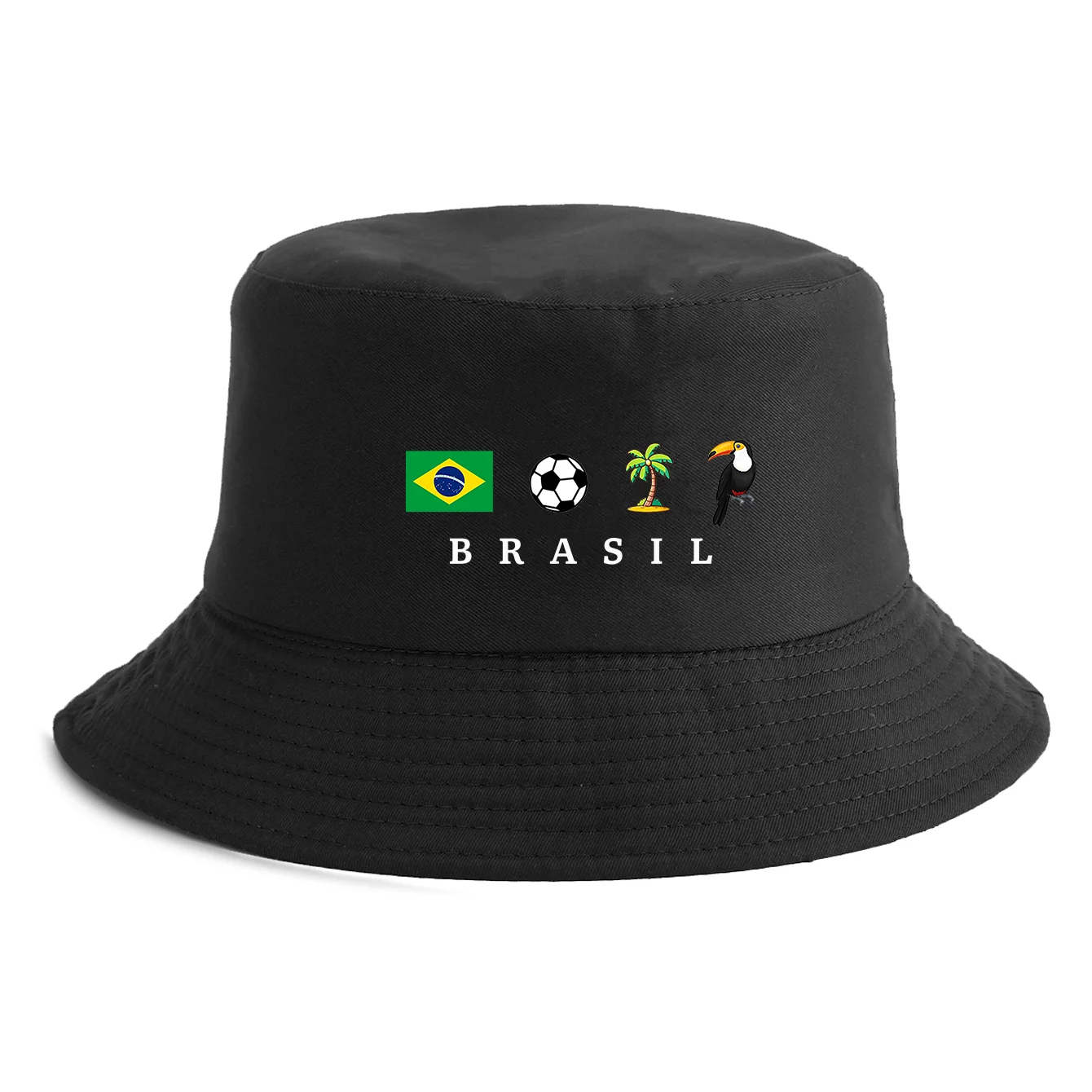 Unisex Brasil Flag Soccer Print Bucket Hat Reversible Retro Fisherman Cap Available in Multiple Retro Colors Outdoor Sun Hat