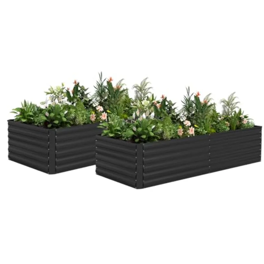 

Металлическая приподнятая грядка 8x4x2 фута (большая) для выращивания овощей, цветов, трав, фруктов и суккулентов на открытом воздухе, черная, 2 шт.