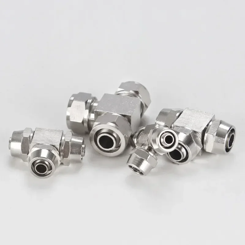 1pcs Nickel plated copper PE PEG 4MM 6 8 10 12 14 16MM Tee Type Push in Fittings Pneumatic For Air Pipe Qucik Connector 6-8-6