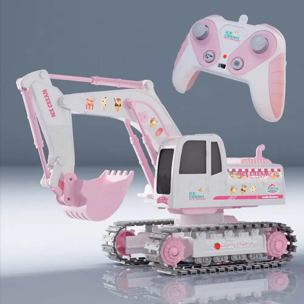 RC Excavator 1/24 Pink Remote Control Digger Construction Truck  Alloy Shovel 2.4G 360° Rotation Birthday Xmas Gift for Girl