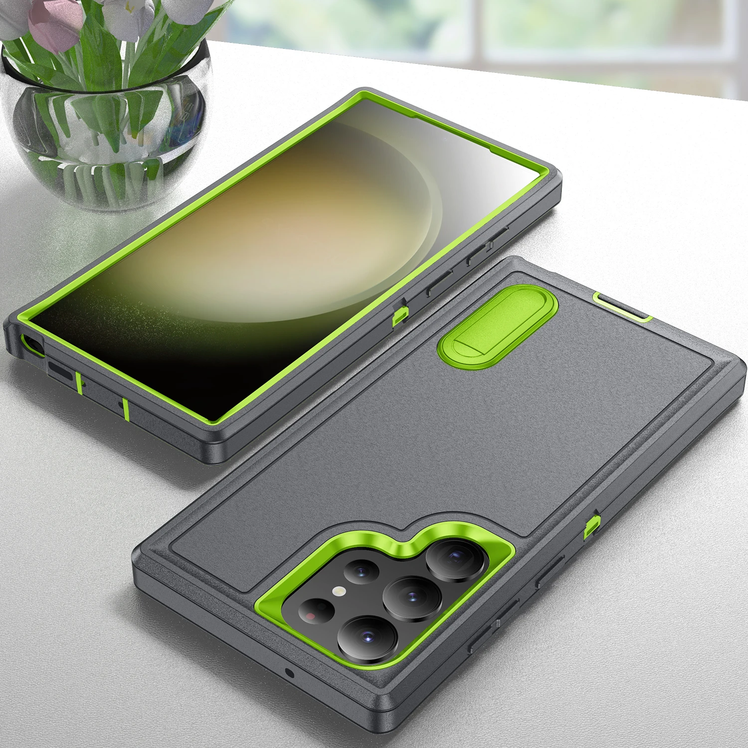 Armor Cover for Samsung Galaxy S24 Ultra S23 FE S22 Plus 5G S 23 22 24 Cell Phone Case Kickstand 3 in 1 Protection Cases