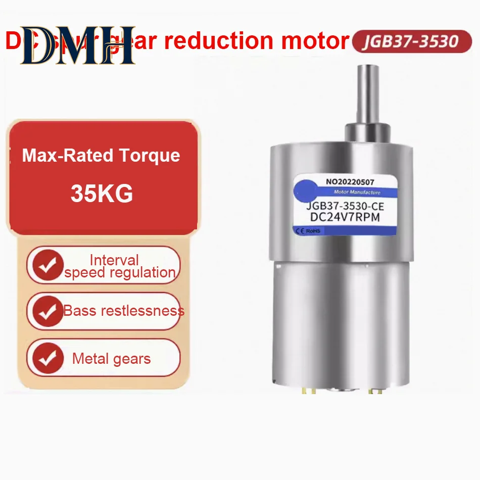 35KG JGB37-3530 12/24v DC Gear Motor 37mm All Metal Gear Box 7RPM-1600 rpm Gearmotor High Torque Eccentric Shaft Geared Motor