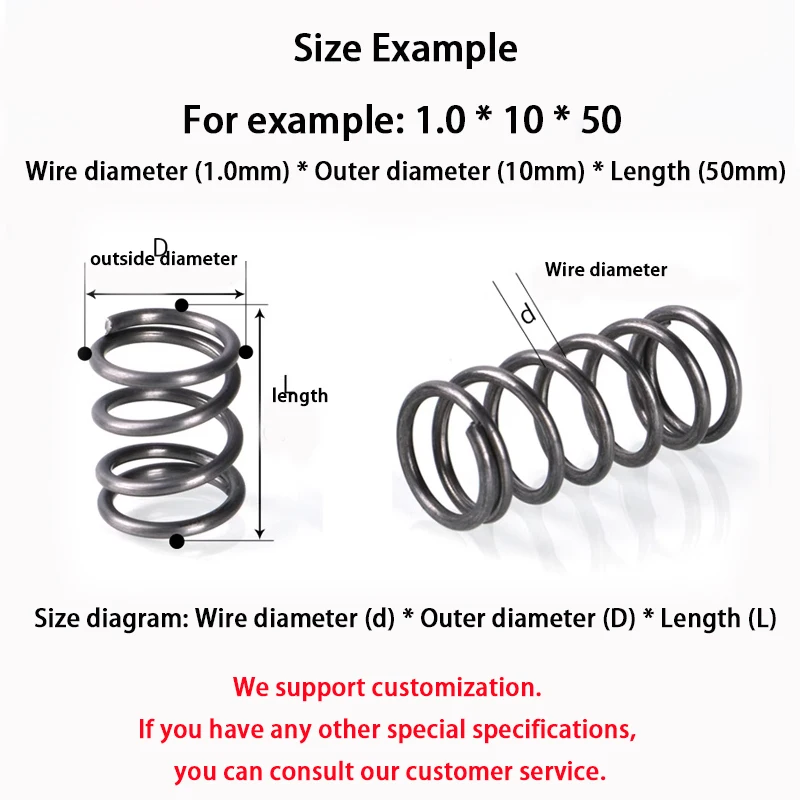 5 Pcs Wire Diameter 2.0mm Compressed Springs Cylidrical Coil Compression Spring Return  Release Pressure Spring Steel Coils 65Mn