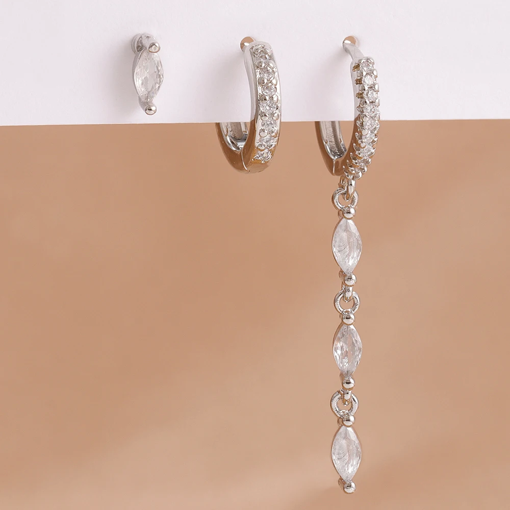 3 قطعة خمر الفولاذ المقاوم للصدأ شرابة هندسية قلادة طقم من الحلقان للنساء مطلية بالذهب الزركون الغضروف ثقب الأذن مجوهرات #4