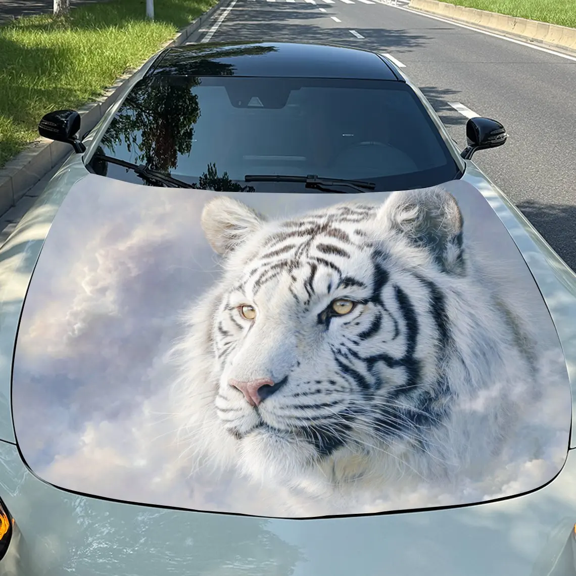 

Car Decals White Tiger Features A Gentle, Cloud - Like Artistic Design, Exuding A Mysterious And Elegant Aura Car Hood Sticker,