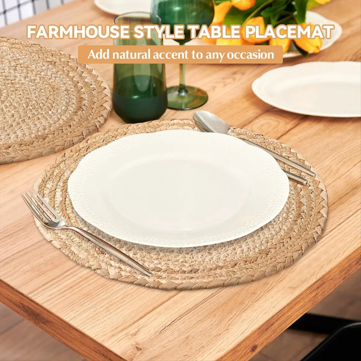

XXXishan Boho Placemats Набор из 6 штук — тканые салфетки ручной работы, коврики из гиацинта с водой, круглые салфетки для обеденного стола, кухни, 13 дюймов