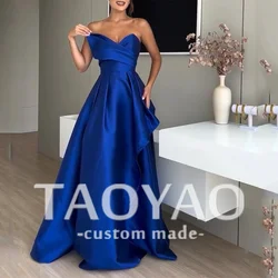 Blue Satin Evening Dresses Long Off Shoulder Bow Split Prom Gowns Formal Party Occasion Dress 2024 Celebrity Gowns For Women