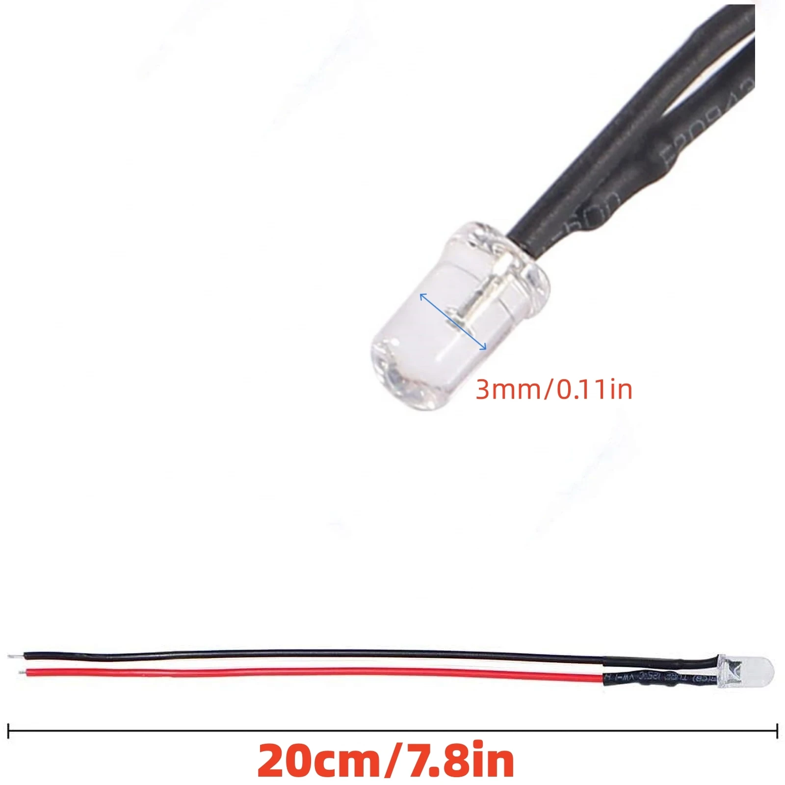 10/50 قطعة 3 مللي متر الثنائيات الباعثة للضوء LED حبة مع سلك تيار مستمر 5 فولت-12 فولت مصباح ليد ديكور ل RC الزاحف سيارة Traxxas TRX4