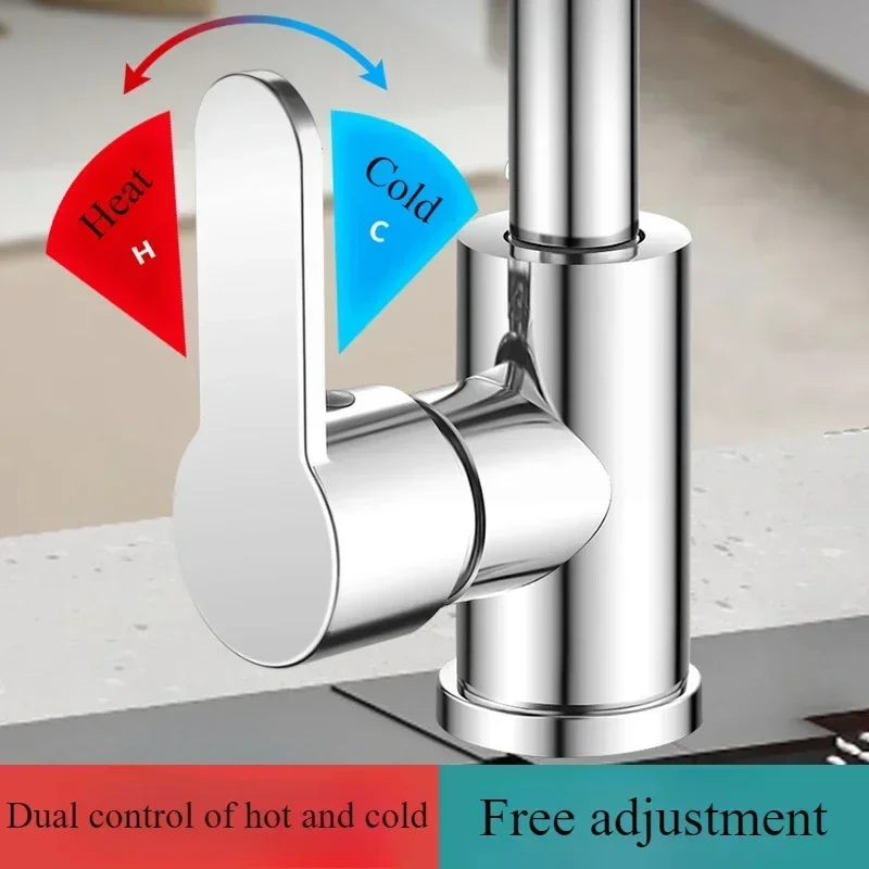 Kitchen Cold and Hot Faucet 4 Modes Waterfall Sink Single Hole Tap Deck Mounted Universal 360° Rotation Sink Basin Faucet