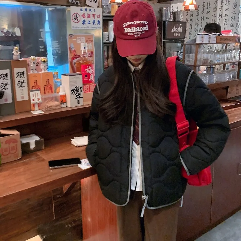 Nueva ropa acolchada de algodón con rombos para mujer, chaqueta acolchada cálida para otoño e invierno, Chaqueta de algodón para estudiantes, Chaqueta de algodón holgada