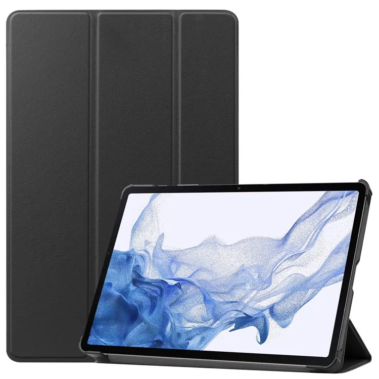 

For Samsung Galaxy Tab S8 Auto Sleep/Wake PU Leather Trifold Stand Anti-scratch Protective Cover with Pencil Holder - Black