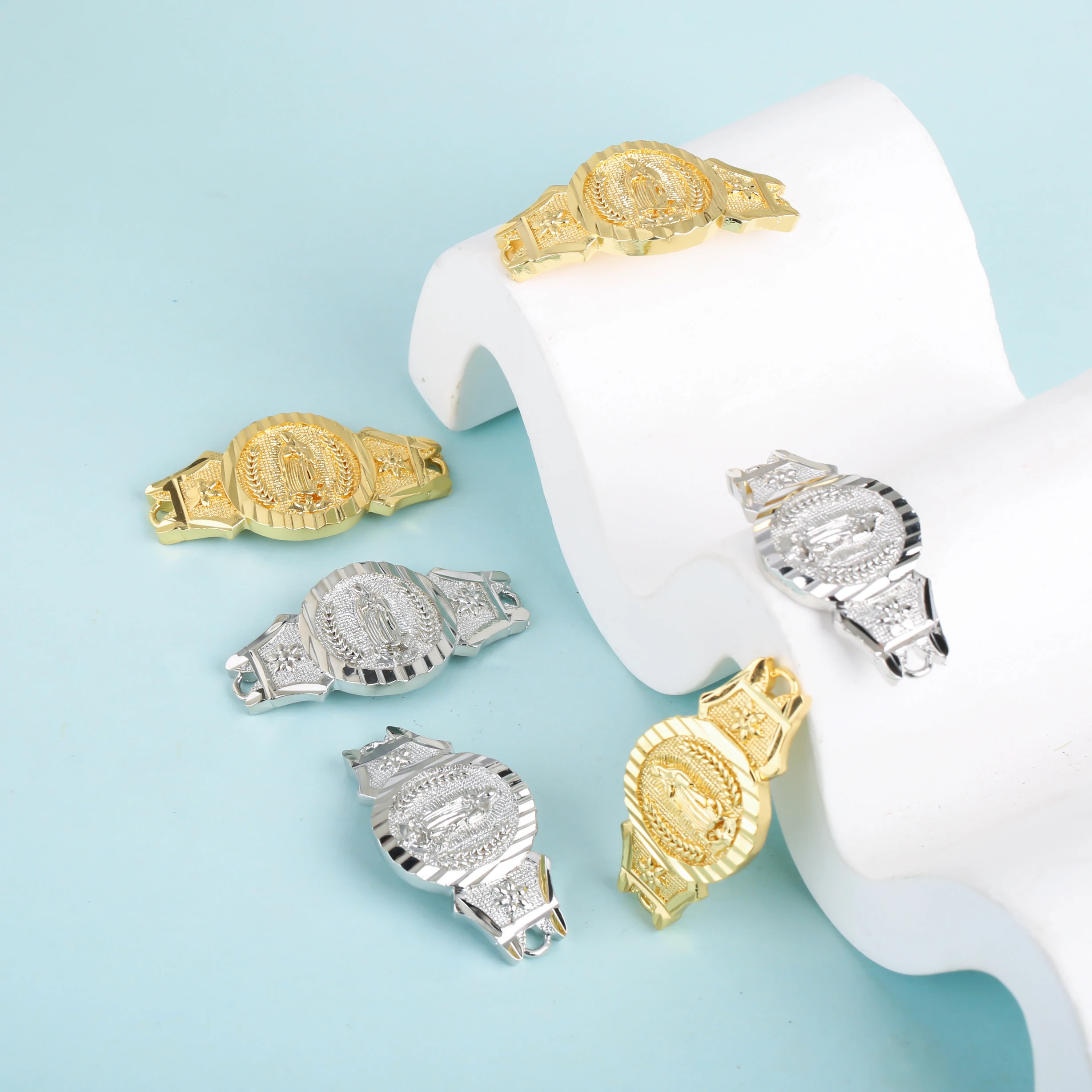 Colgante semiterminado de la Virgen María, Conector de pulsera chapado en oro y plata, fabricación de joyas Simple y de alta calidad, nuevo