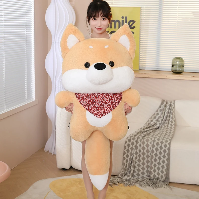 50/70/90CM Shiba Inu Dog Plushie Toys Cute Brown Shiba Inu With Scraf Stuffed Soft Toys Kawaii Pillow Gifts