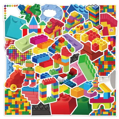 50/100PCS Creative Color Building Blocks Cartoon Stickers Decorative Phone Cases Notebook Accounts DIY Personalized Stickers 8 best sales lego stickers - №1