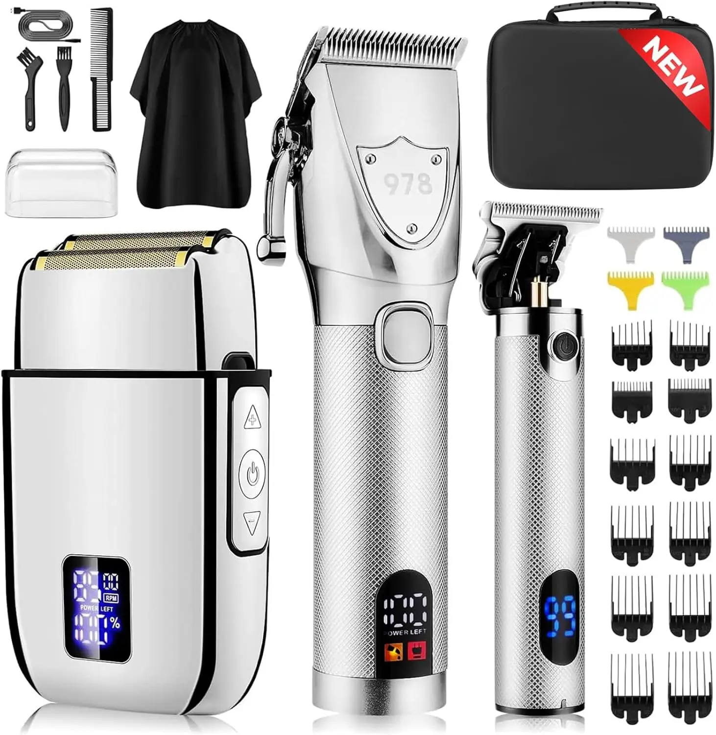 

Профессиональный набор машинок для стрижки волос для мужчин с электрическими бритвами, парикмахерским набором и дорожным чехлом