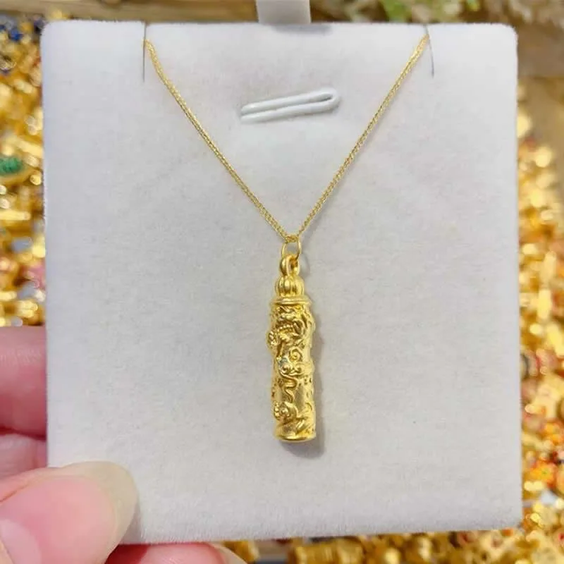 

Best 24K Yellow Gold Pendant Women 999 Gold Dragon cylinder Necklace Pendant 1pcs