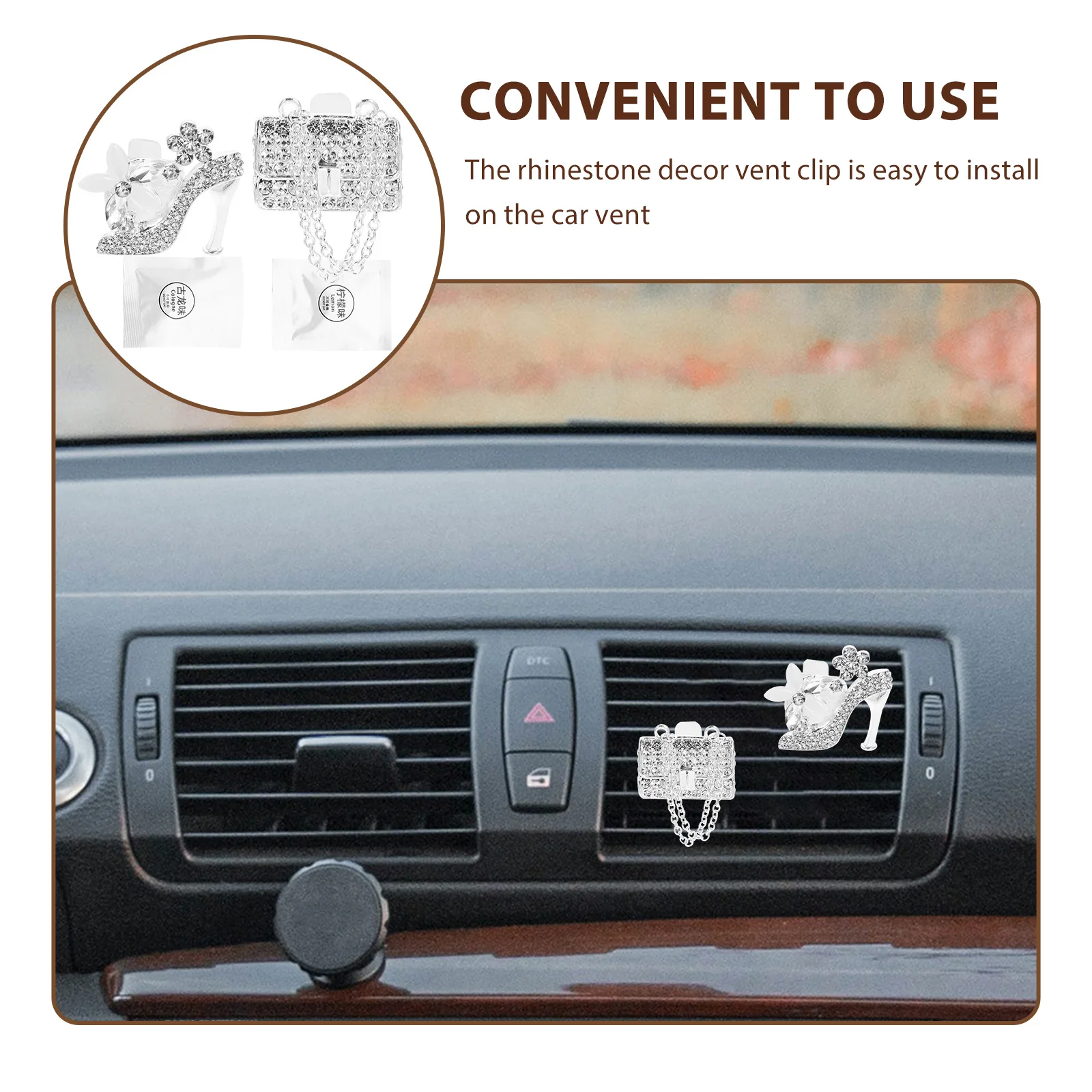 

2pcs Aromatherapy Rhinestone Decor Air Freshener Accessories Automotive Interior Decoration Vent Clip Rhinestone Charms Car
