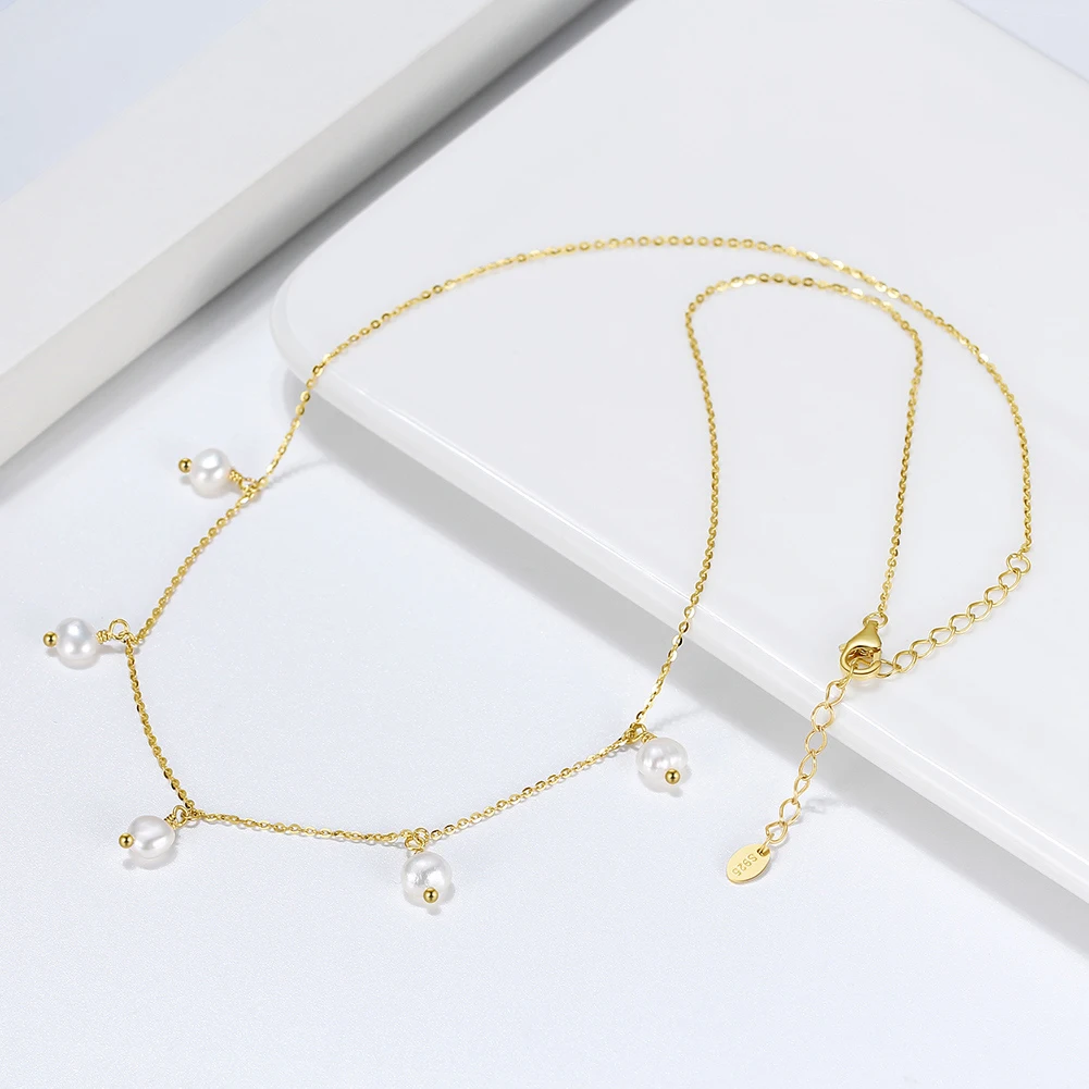 

KISS MANDY Natural Freshwater Pearl Summer Beach Necklace 925 Silver Minimalist Charms Choker Chain Gift for Women Jewelry GPN21