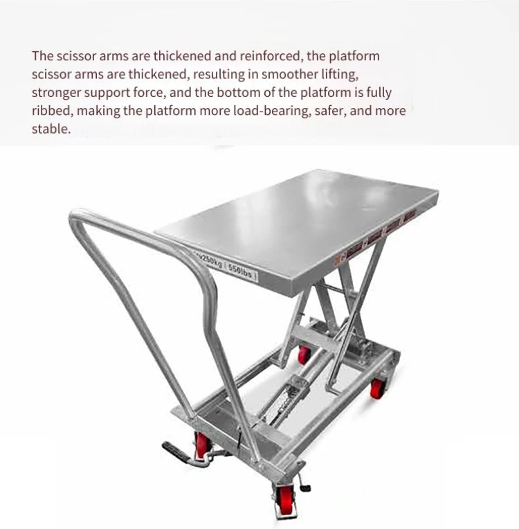 304 Stainless Steel Scissor Lift Trolley Manual Hydraulic Lifting Platform For Workshop Material Handling Food Medical Clean