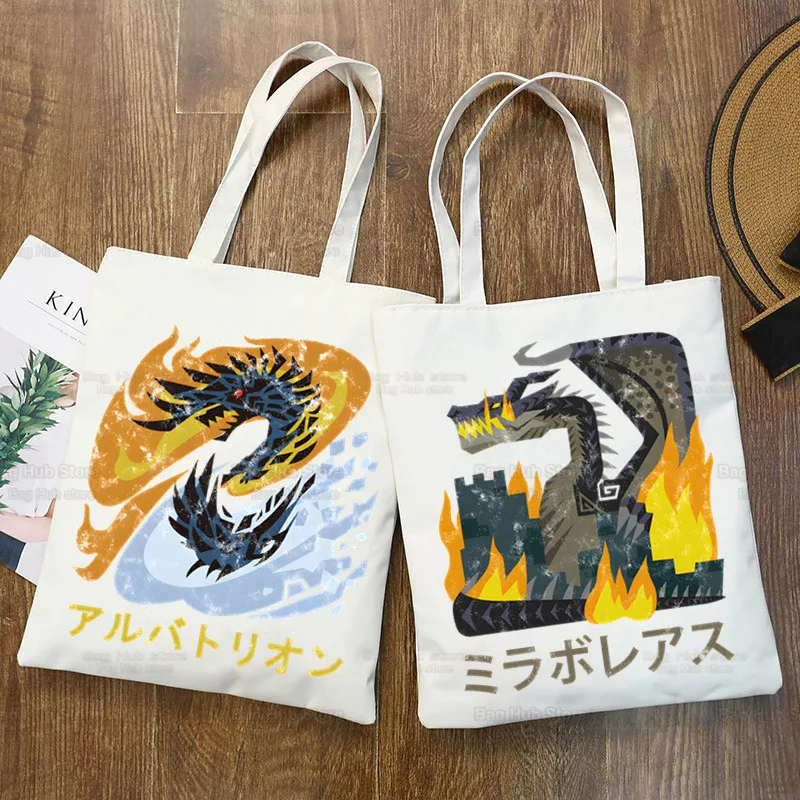 

Сумка для покупок Monster Hunter Game Harajuku, джутовая сумка для продуктов, многоразовая сумка-шоппер, сумка для покупок, Bolsa Compra Sacolas