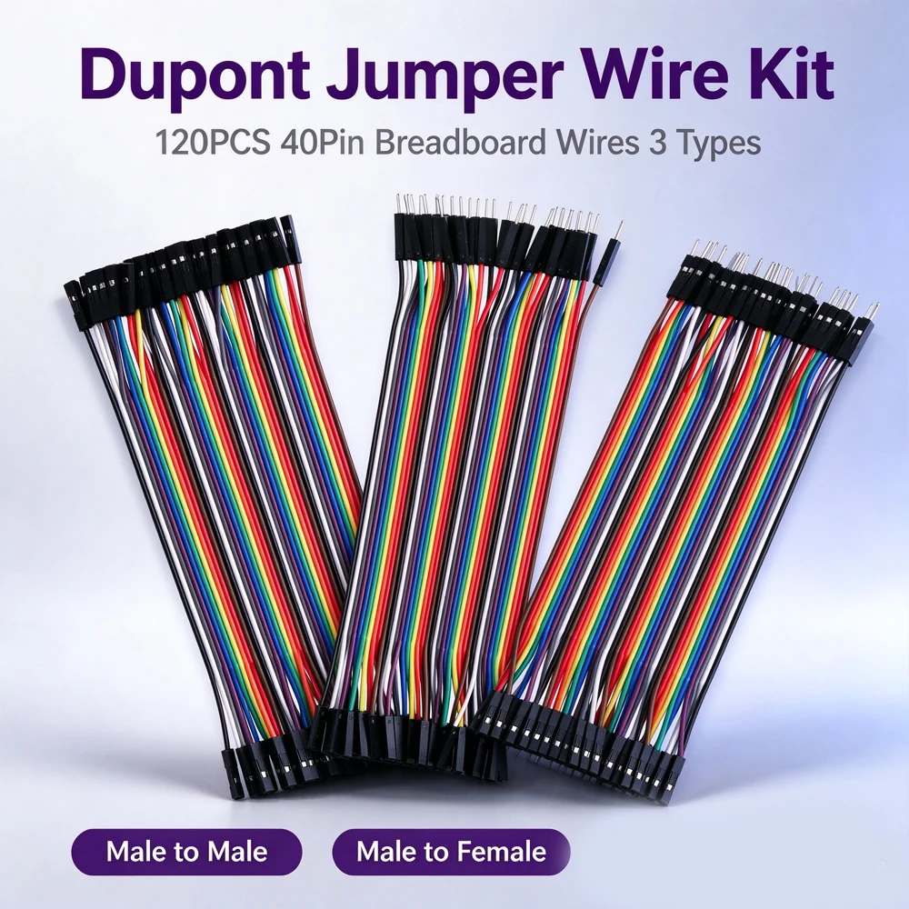 120pcs Dupont Cable 40Pin Jumper Wire 20cm Male to Male Male to Female Female to Female for DIY Kit Multicolored Ribbon