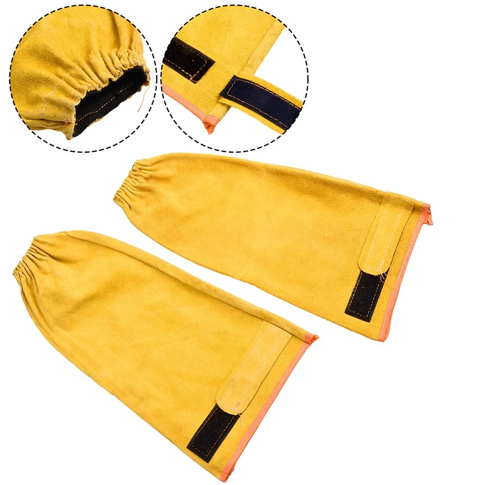 1 Pair 55cm Leather Welding Sleeves Heat & Flame Resistant Protection Cowhide Sleeves Soldering Welding Tools Accessories