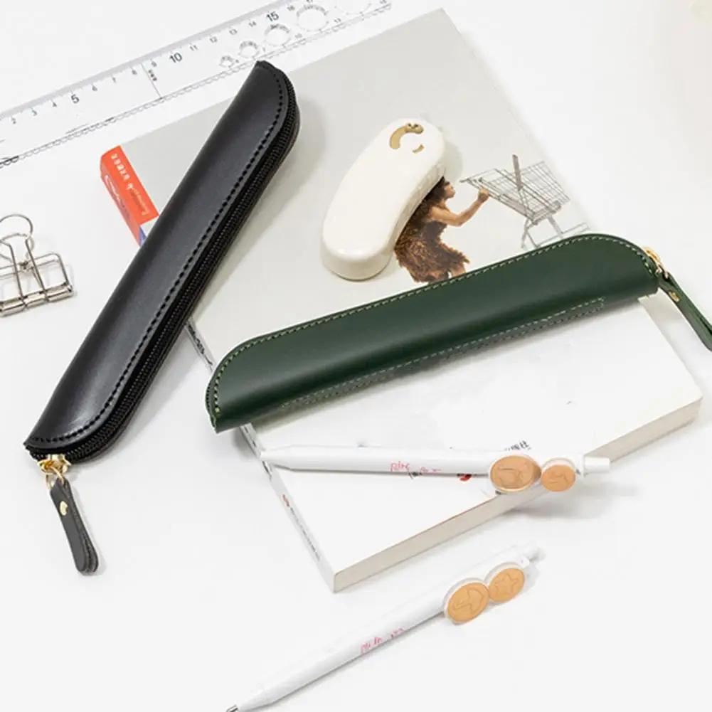 スタイリッシュなペンシルバッグ 多機能文具バッグ スリムペンシルケースオーガナイザー コンパクトなイミテーションレザーペン収納 ポータブル用