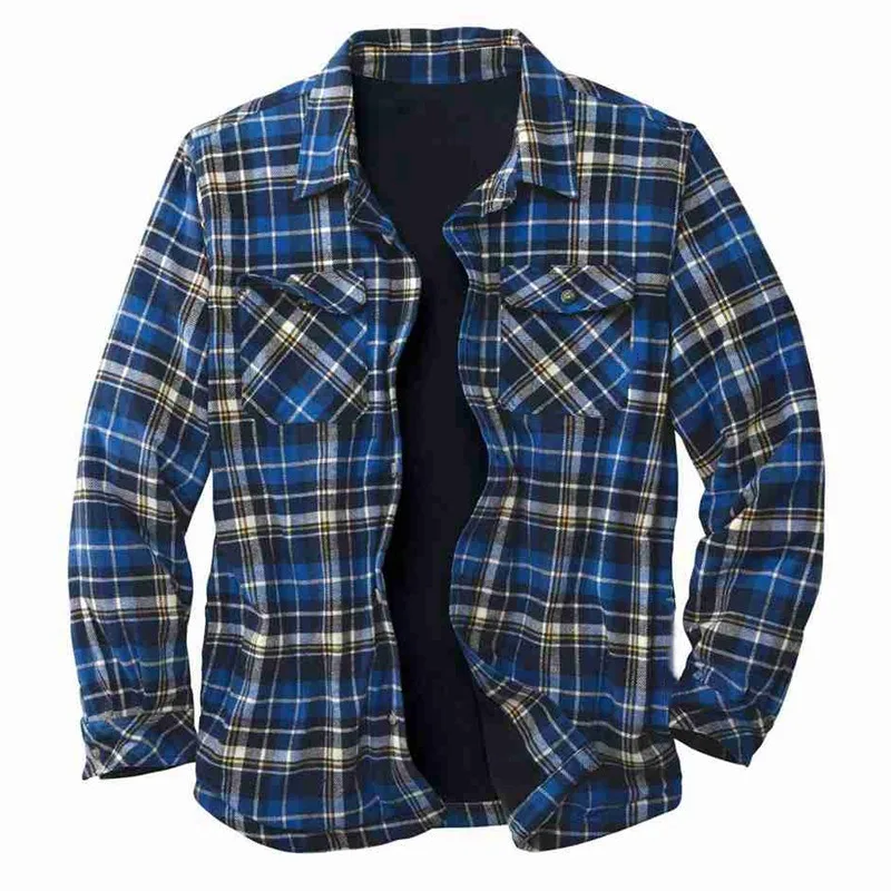 

Men's 2025 Flannel Plaid Shirt Long Sleeve Loose Fit Plush Lined Winter Warm Casual Button Down Oversize Shacket Coat