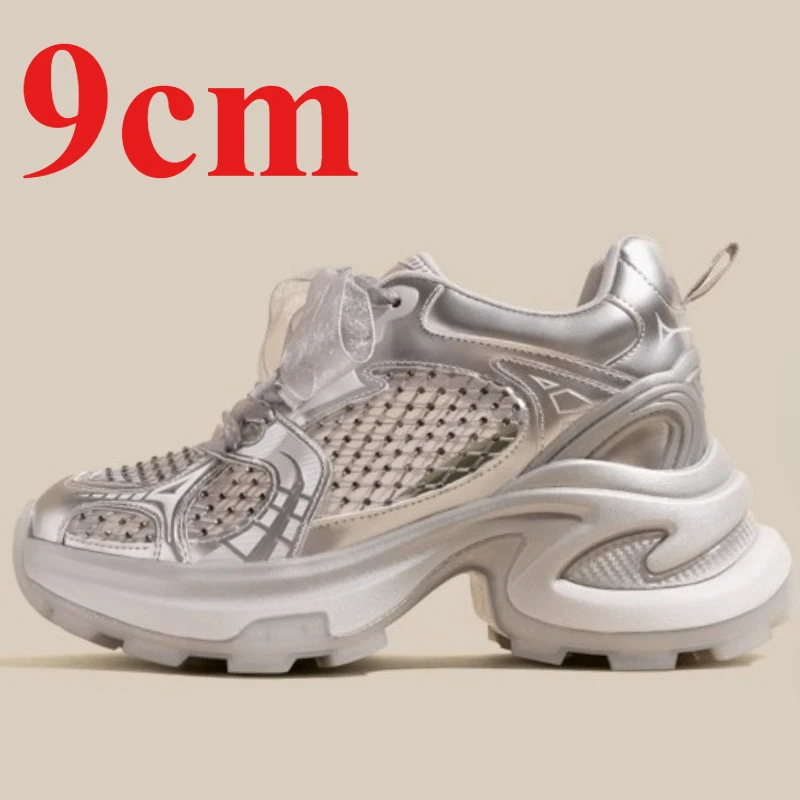 

Summer Street Dad's Shoes for Women's Increase 9cm Inlaid Rhinestones Sports Casual Sneakers Comfortable Height Increasing Shoes