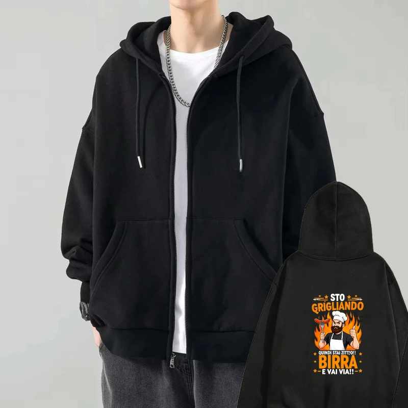 

Мужская куртка с капюшоном, черная куртка с принтом пива для гриля, дизайн шеф-повара, повседневная уличная одежда для барбекю, уличная одежда