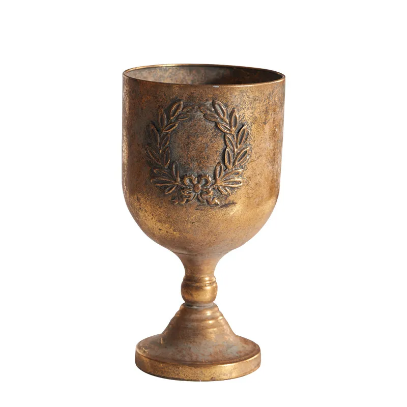 

Classical goblet vintage gold distressed wrought iron vase European simulation vase home accessories art flower bucket