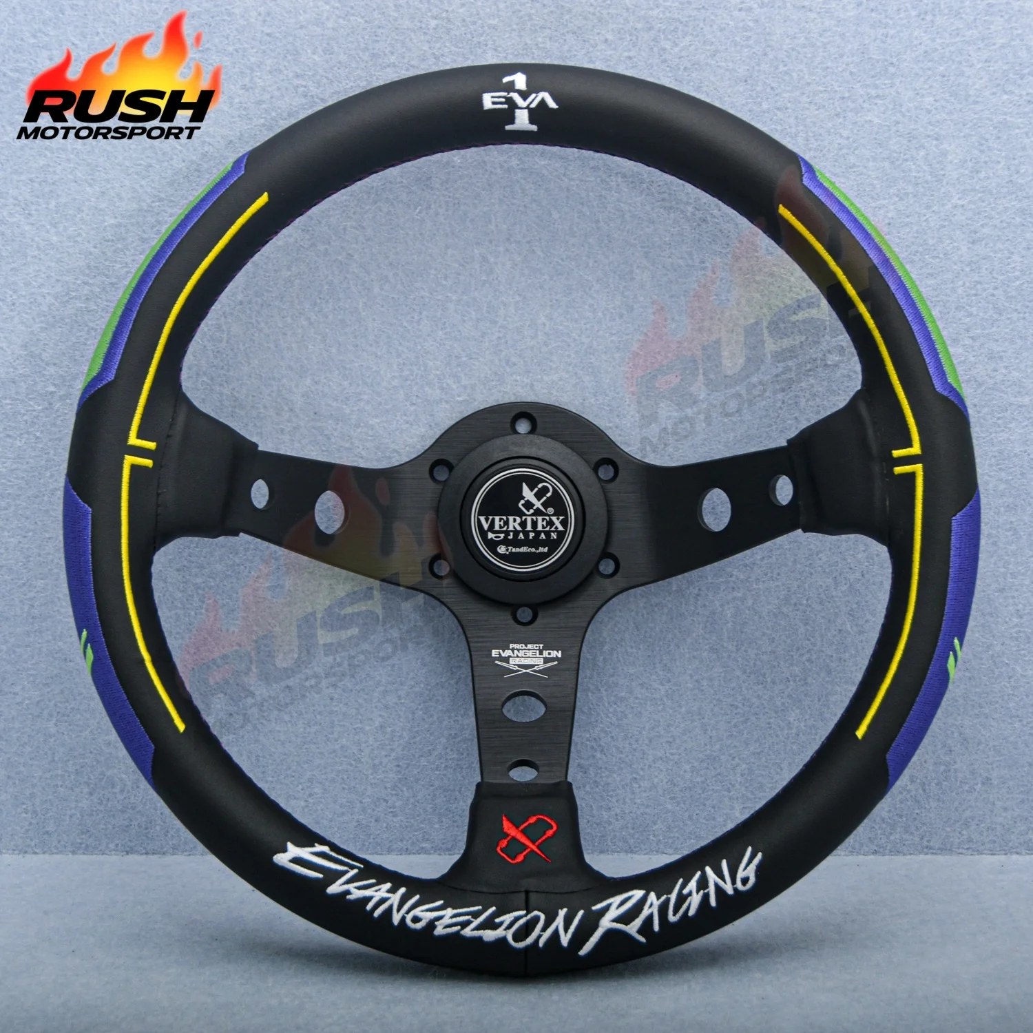 

13Inch JDM Vertex x EVA1 Leather Sport Steering Wheel Deep Corn Game Drift Steering Wheel for Universal PC-ST20O