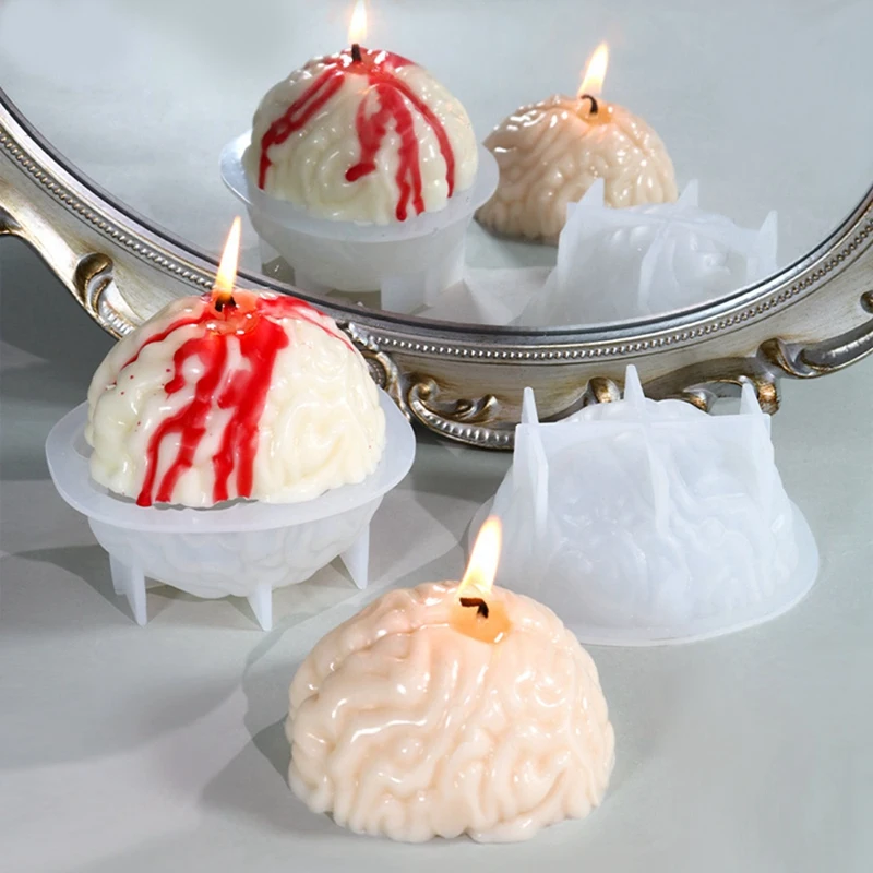 Molde de silicona con forma de cerebro 3D para hacer velas de Halloween, pilar de resina, vela de aromaterapia, jabón, flor artesanal