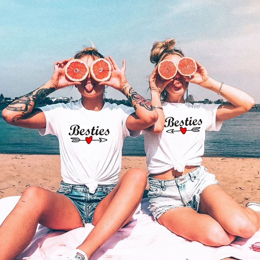 Best Friends graphic Tshirt Women T-shirt Summer Short Sleeve Sister Bff T Shirt Women Tshirt Top White Casual Tee Shirt Femme