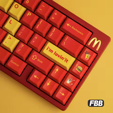 FBB Keycap Set MC French Fries Theme Red Yellow Artisan Keys Custom PBT Cherry Profile for Mechanical Keyboard Keycaps DIY Gifts