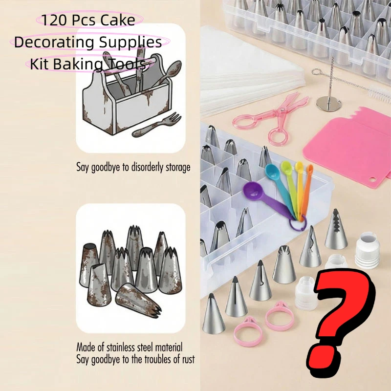 

120Pcs Cake Decorating Supplies Kit Baking Tools Set Pastry Icing Tips Bags Scrapers Spatulas Tools with Color Box Packaging