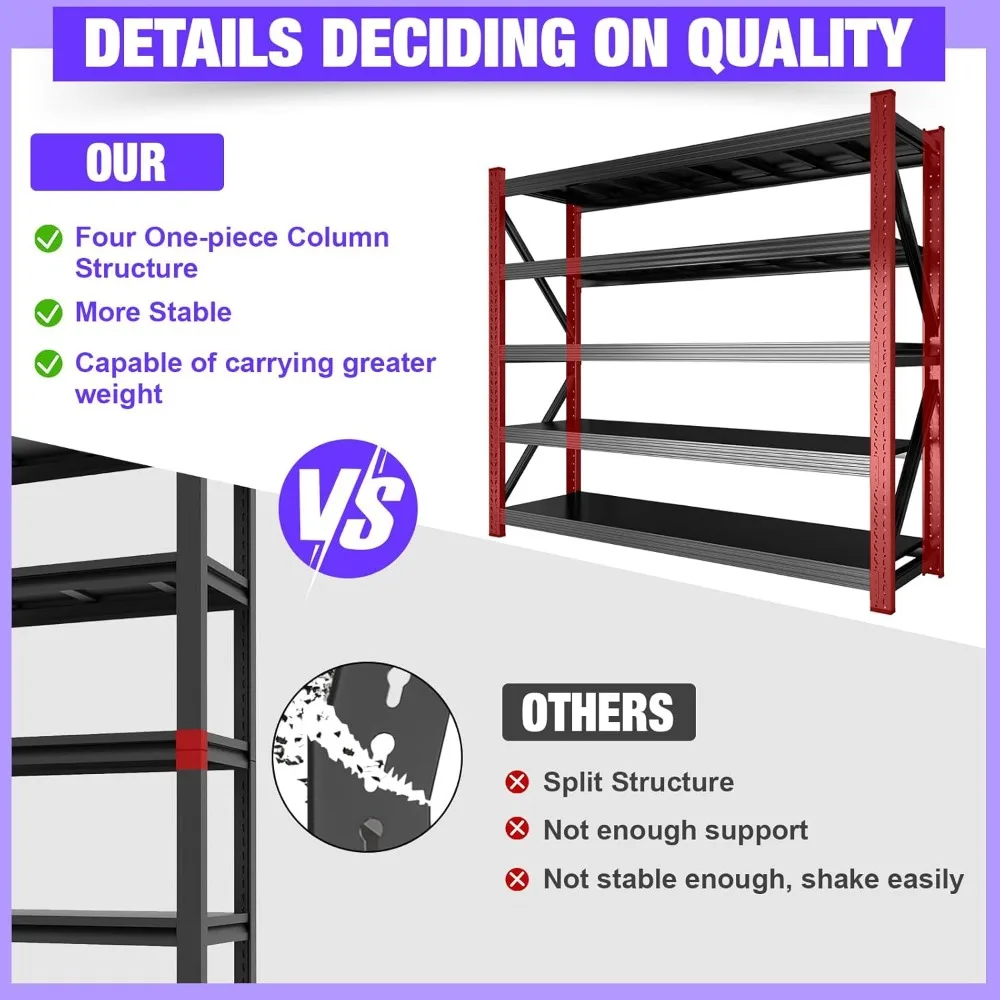 وحدة رفوف جراج معدنية، رف تخزين سلكي قابل للتعديل عالي التحمل مكون من 5 طبقات، أرفف صناعية بوزن 8000 رطل للمرآب