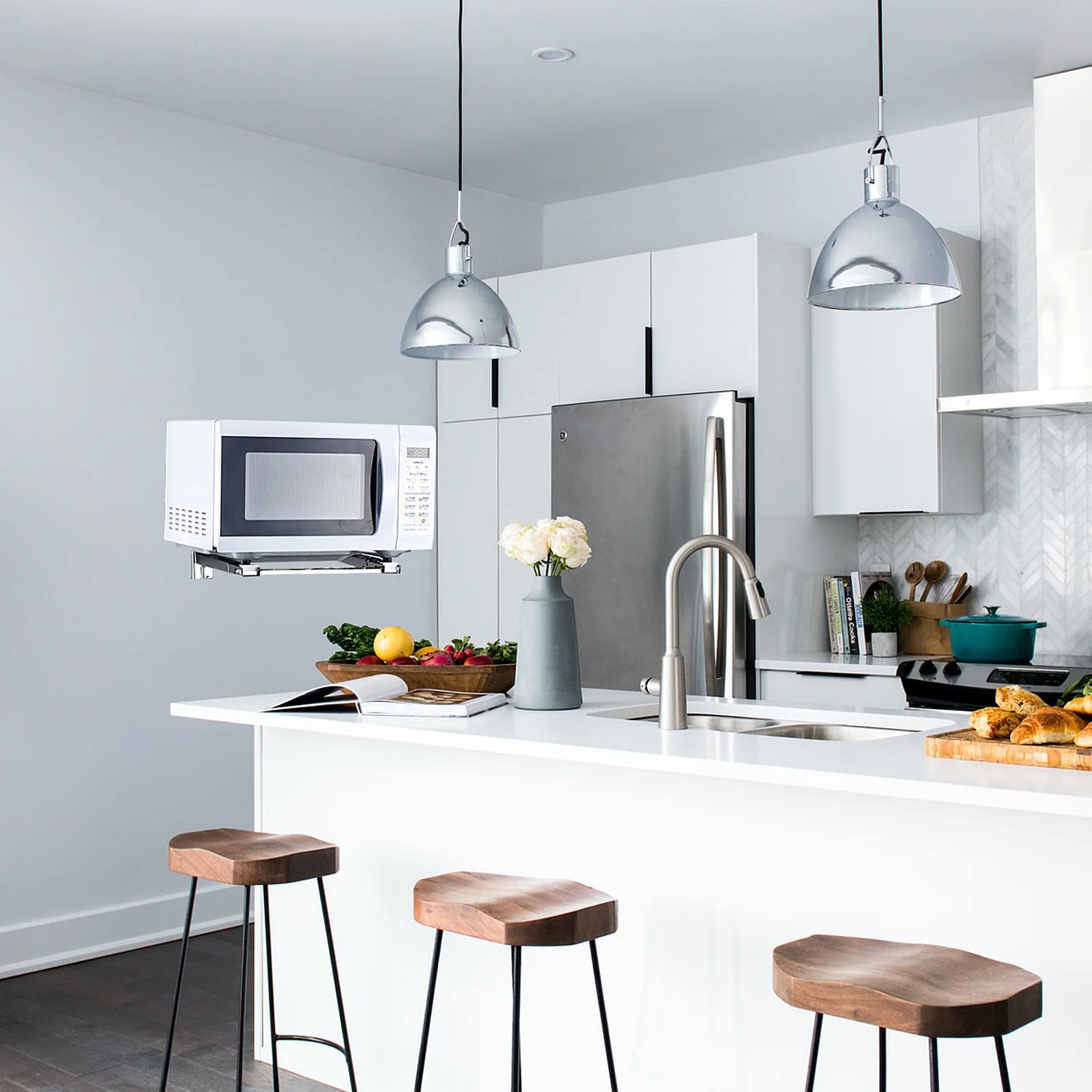 

Foldable Wall Mounted Microwave Rack Stainless Steel Telescopic Oven Shelf for Kitchen Storage Heavy Load 50Kg Support