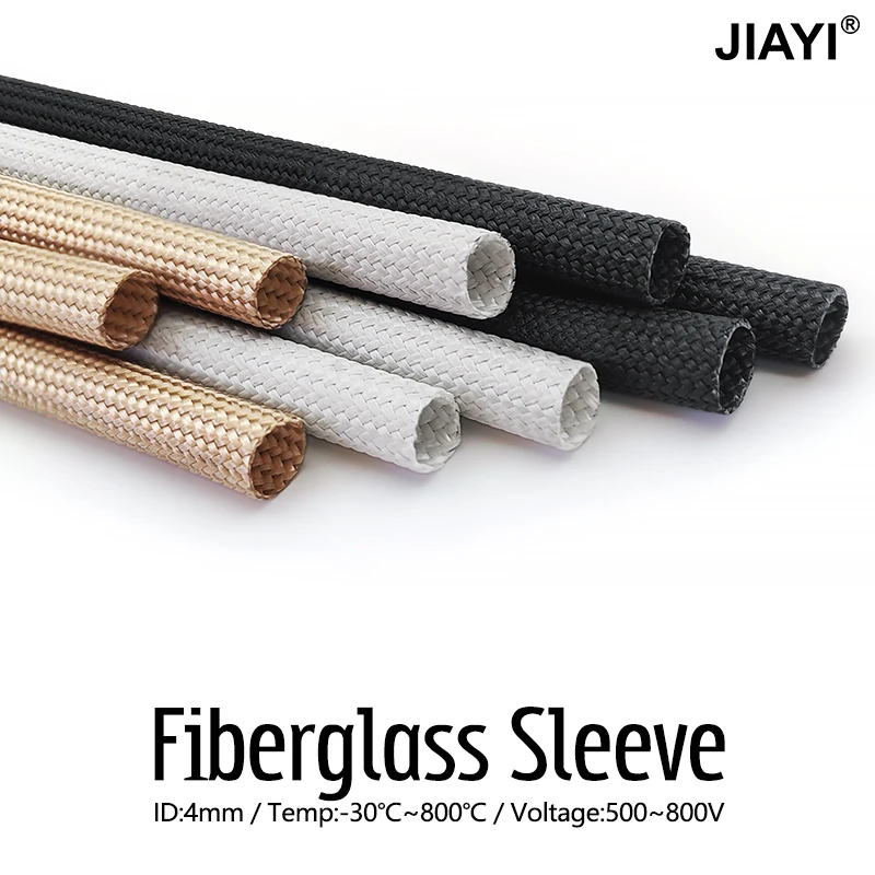 5Meter 800Deg.C Fiberglass Tube ID 4mm High Temperature Wire Sleeve Flame Resistant Fiber Glass Insulate Cable Protect