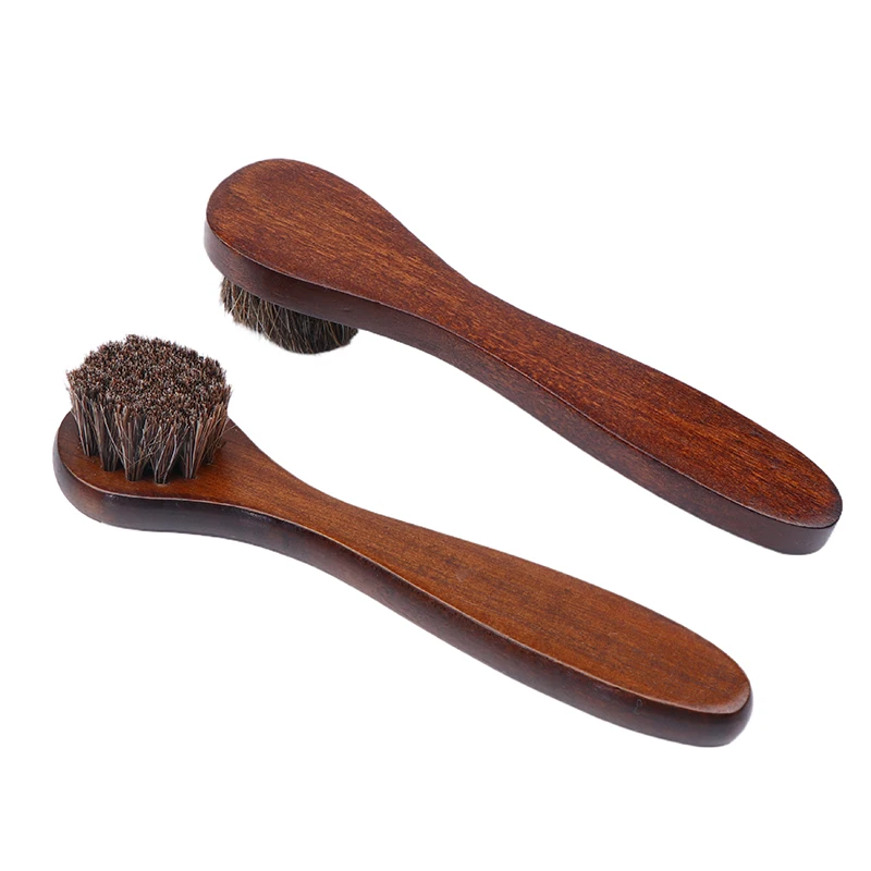 1PCS Shoe Boot Polish Shine Cleaning Durable Shoe Brush Long Wood Handle Bristle Horse Hair Brush Dust Removal