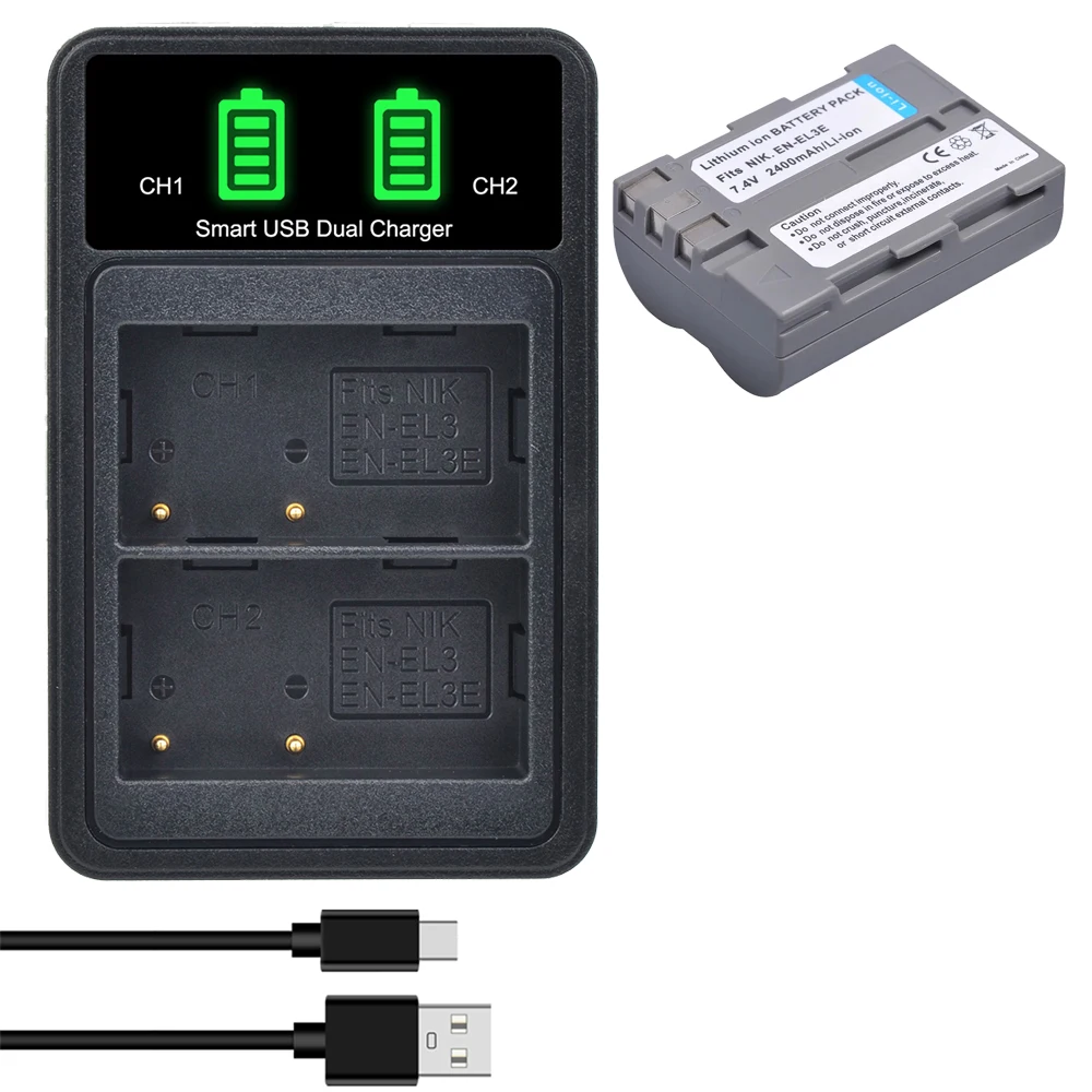 

2400mAh EN-EL3E Bateria EN EL3 EL3E Battery + LED USB Dual Charger for Nikon D50,D70,D70s,D80,D90,D100,D200,D300,D300S,D700