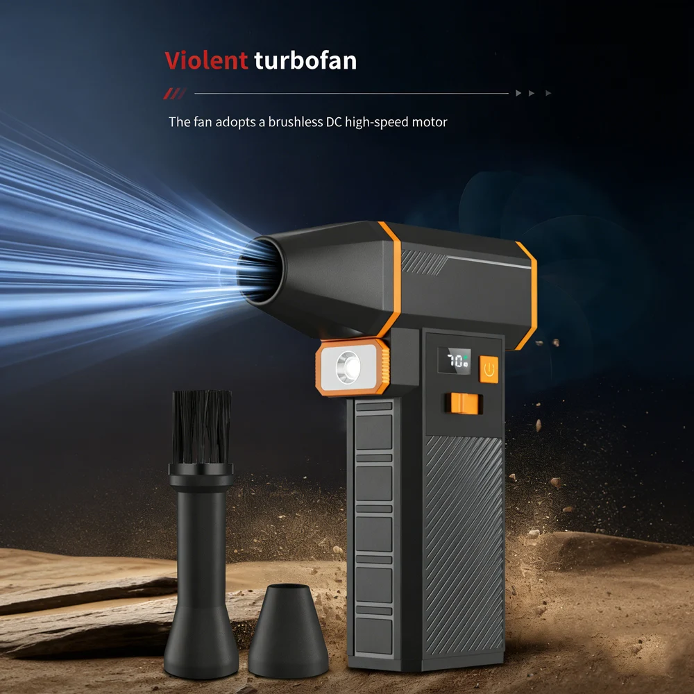 

Ручной струйный вентилятор 100WPRM 6000mAh жестокий бесщеточный турбореактивный вентилятор Регулируемый высокоскоростной очистительный инструмент со светодиодной подсветкой