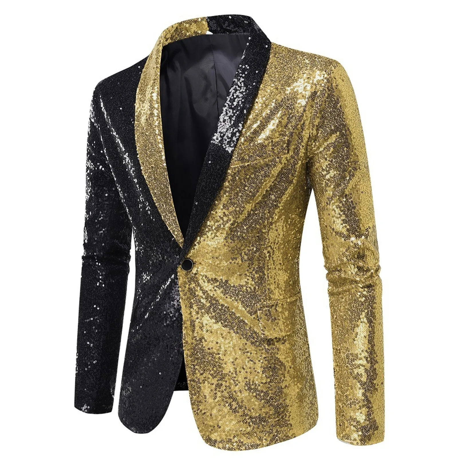 Men\'s Suit Round Sequin Pocket Single Row Button Wedding Groom Stage Show Hosting Dinner Menswear Bar Dance Casual Men Blazer