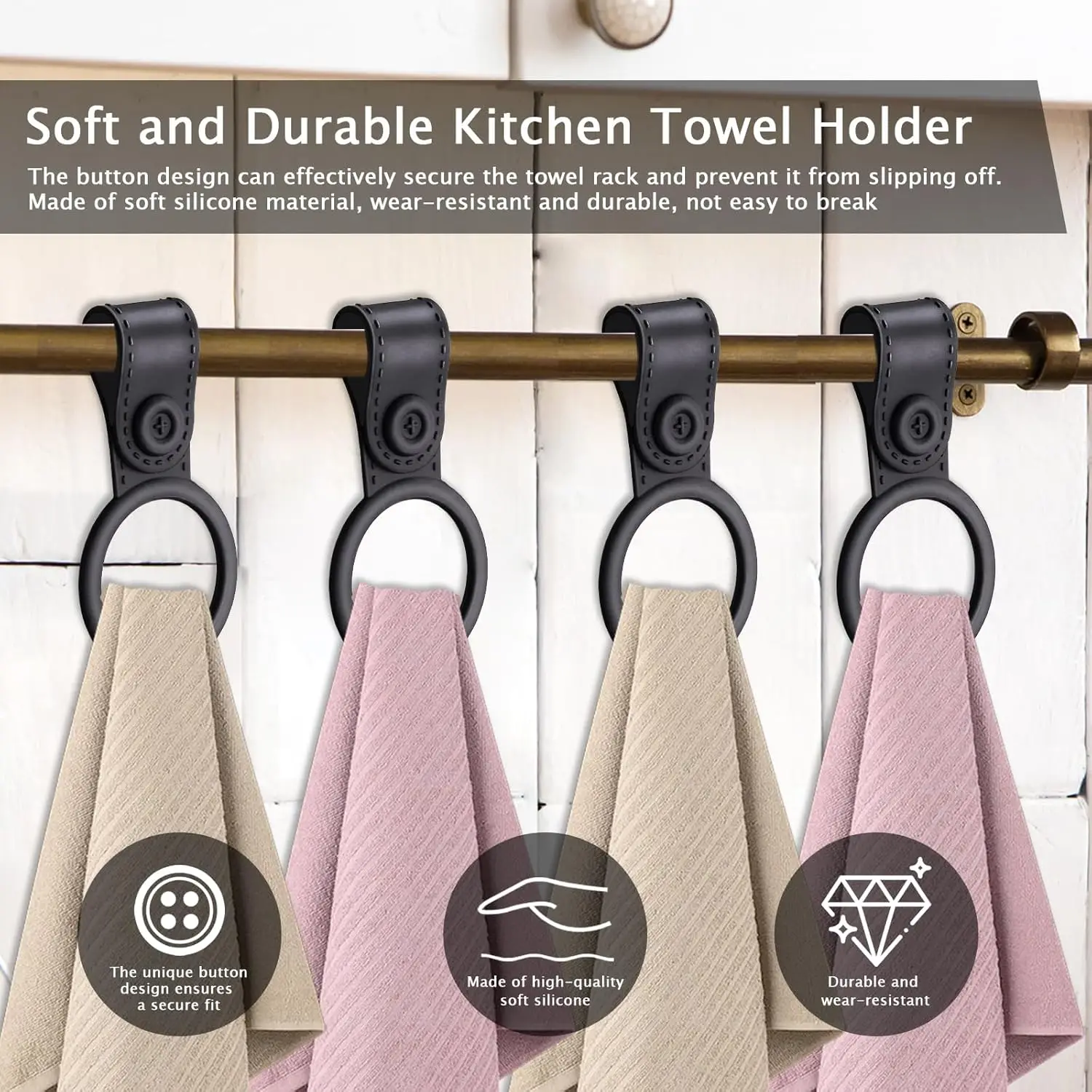 Silicone Kitchen Towel Rack Set -Soft Waterproof Bathroom and Dish Towel Holder,Suitable for Kitchen Cabinet,Oven Handles or Rod