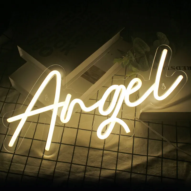 Angel Neon Letter Zucht Warme Led Lights Home Bars Slaapkamer Bruiloft Festival Verjaardagsfeestje Kamer Decoratie Usb Wandlamp Logo