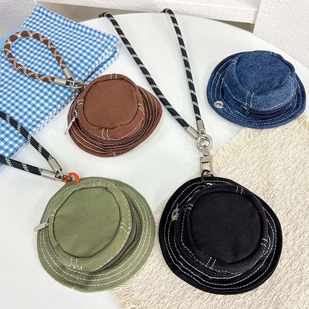 

Полиэстеровый мини-чехол-подвеска для рыбацкой шляпы, однотонный джинсовый подвесной мешочек для шляпы, с ремешком на запястье от потери, кошелек для монет, брелок для ключей