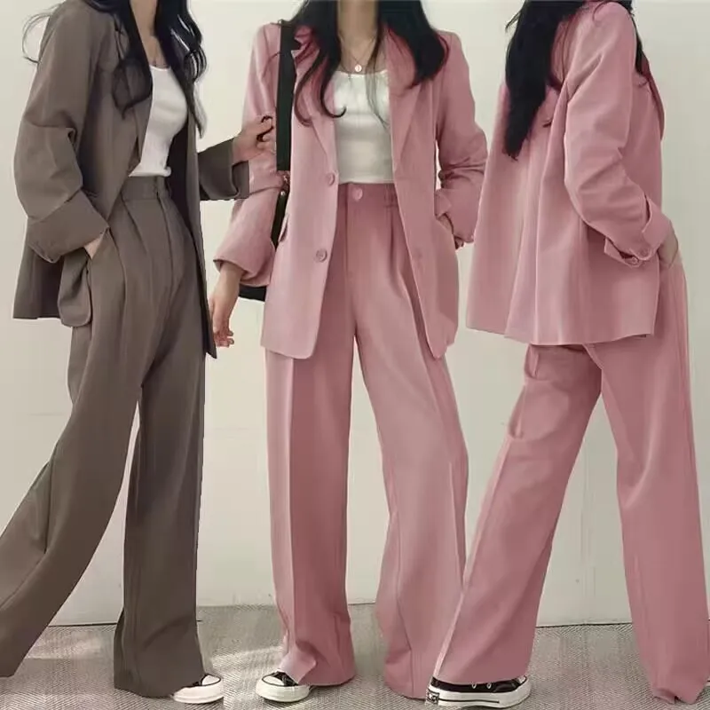 

Insozkdg Autumn Fashion Blazer Mujer Suit Pant Sets Blazers Women Clothing Loose Casual Wide Leg Pants 2 Piece Set Women Outfits