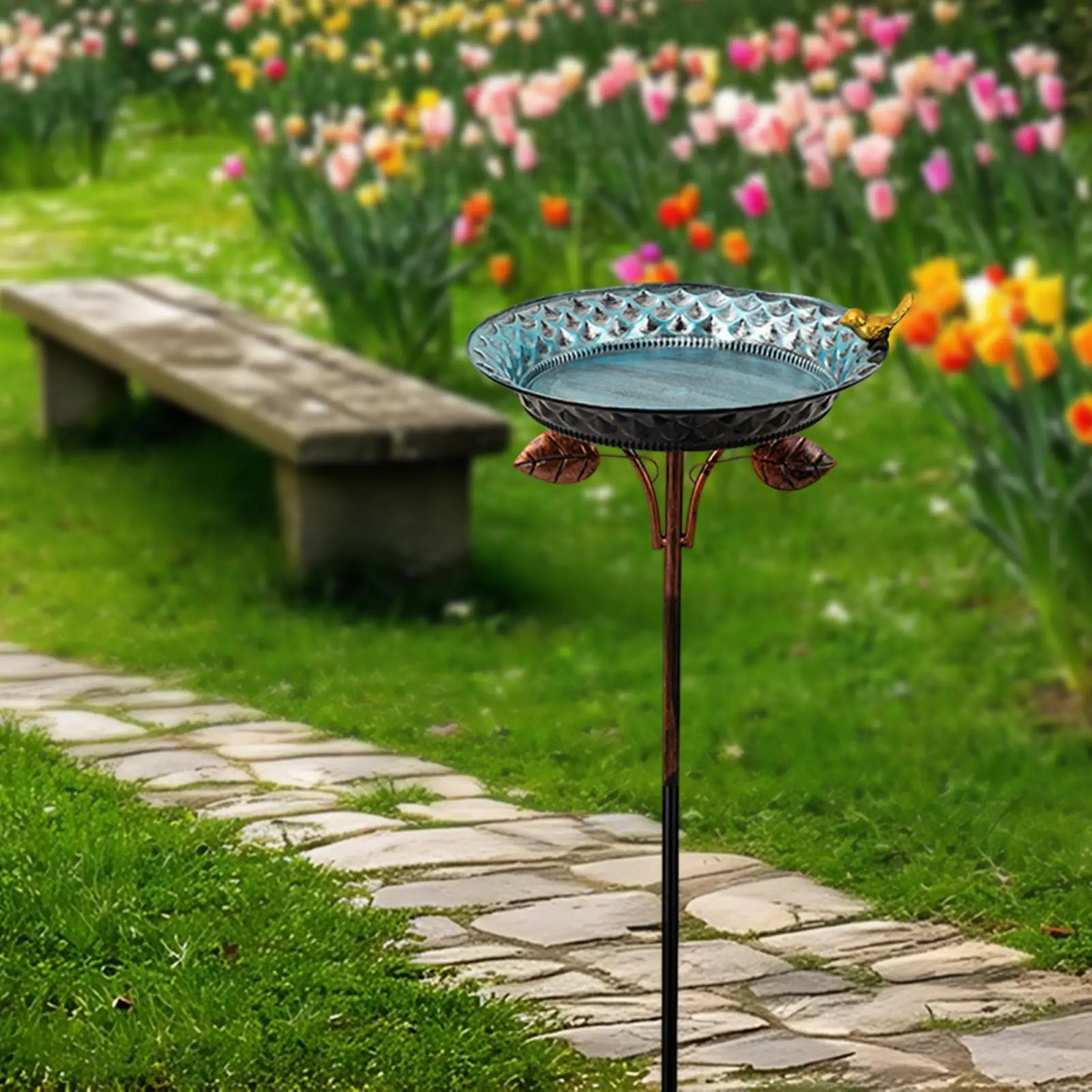 

Outdoor Bird Bath Ideal Gift Multipurpose Decorative Stand Birdfeeder with Stake for Patio Lawn Outside Backyard Courtyard