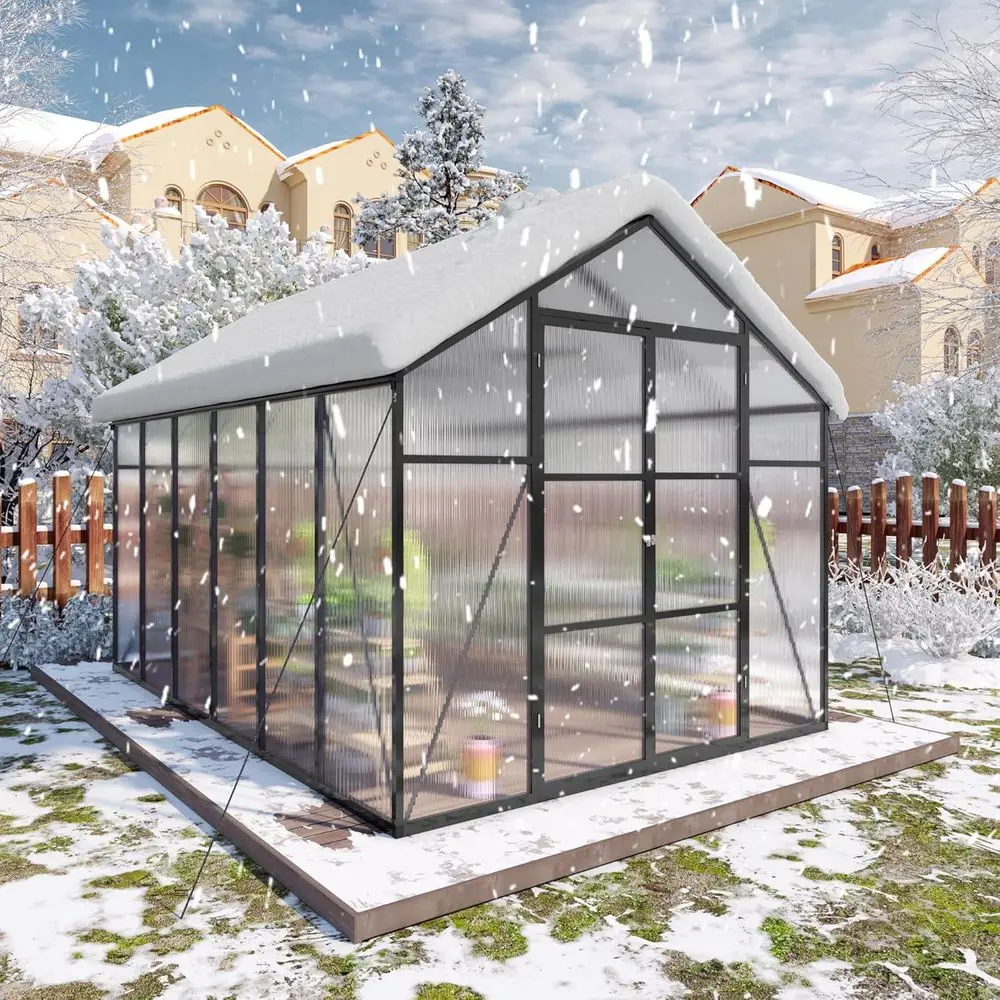 

Sturdy 8x12x7.8ft Polycarbonate Greenhouse with Enhanced Ventilation for Year-Round Use