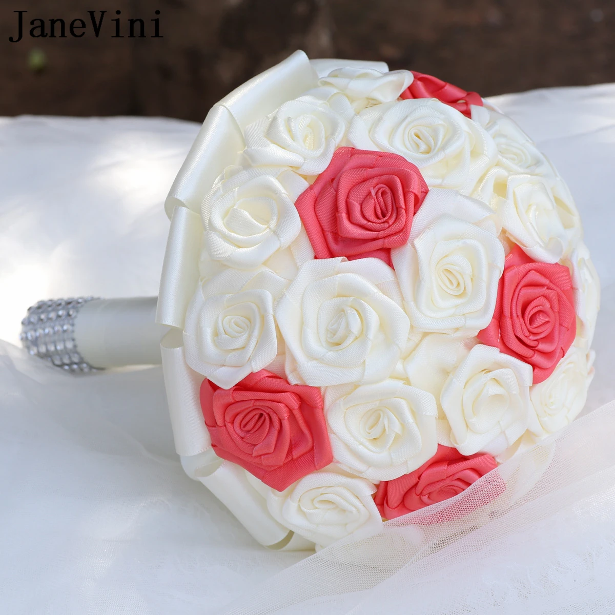 JaneVini-Romântico Marfim Melancia nupcial Buquês de Flores, Handmade Rose, Custom Bridesmaid Bouquet, Fleur Mariage, Casamento, 17cm